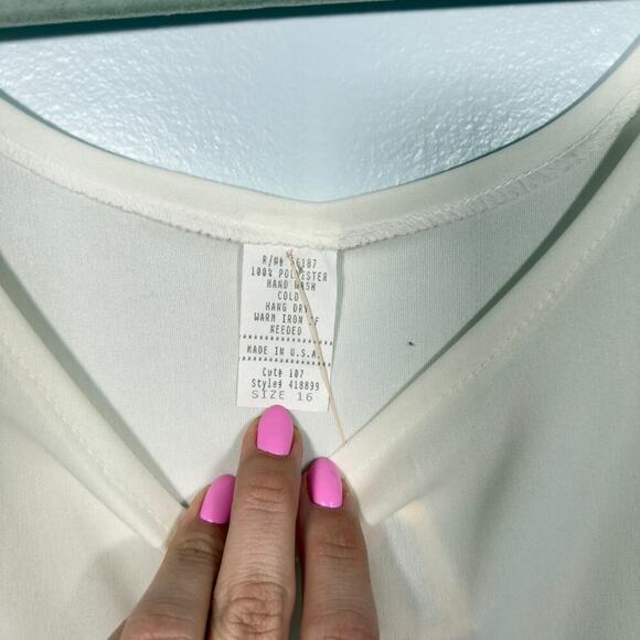 Vintage Ivory Drop Waist Slip Dress 90s Y2K Pleated Hem Size 16 Flapper - Picture 4 of 5